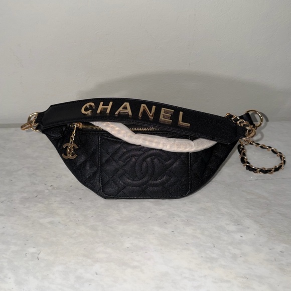 CHANEL Black Quilted Crossbody Belt Bag with Gold Accents - Picture 3 of 4